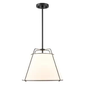 Lise 15 in. 1-Light Black Chandelier with Fabric Shade