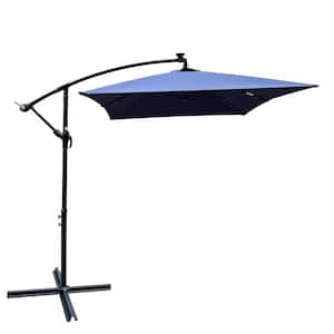 10 ft. Metal Cantilever Solar LED Outdoor Patio Umbrella in Navy Blue