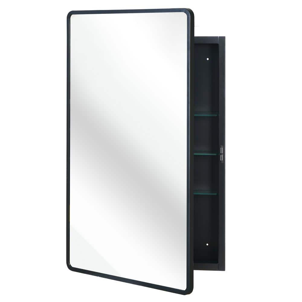 24 in. W x 36 in. H Black Metal Framed Rectangular Recessed/Surface Mount M