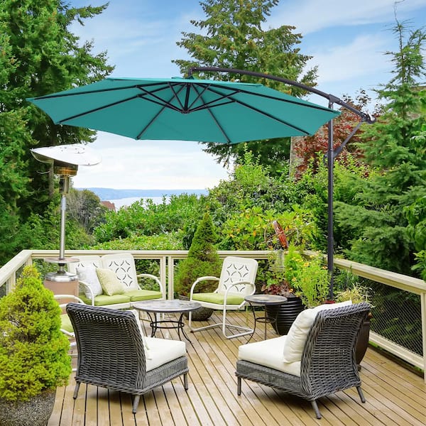 10 ft. Round Outdoor Patio Cantilever Offset Umbrellas in Lake Blue
