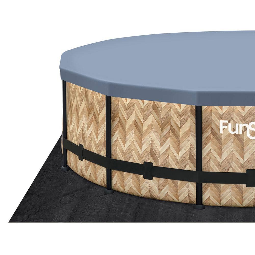 14ft Round Oak Herringbone Metal Frame Pool with Filter Pump