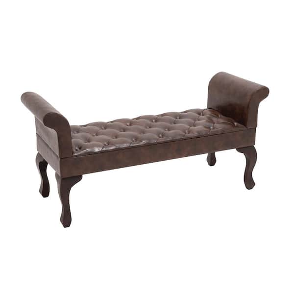 Litton Lane Brown Tufted Bench with Wood Legs 25 in. X 53 in. X 18 in.