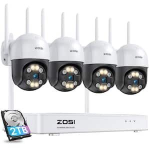 Wireless 8-Channel 4MP 2TB NVR Security Camera System with 4 355° PTZ Outdoor Cameras, Color Night Vision Auto Tracking