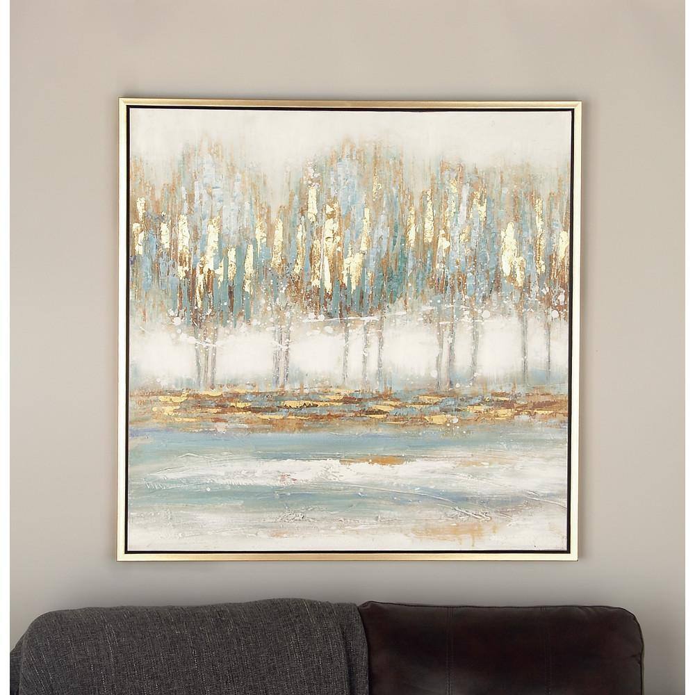 39" Blue and Gold Abstract Tree Canvas Wall Art with Frame