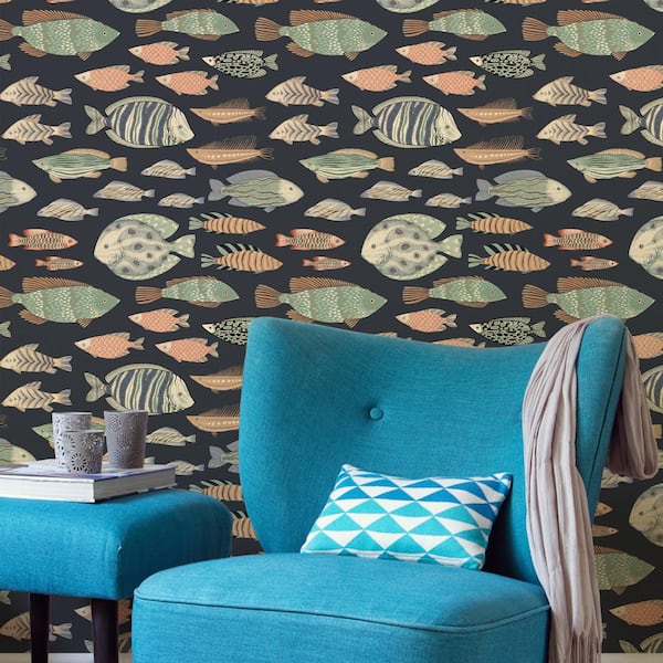 Nightfall Marine Fish Vinyl Peel and Stick Wallpaper Roll (Covers 28 sq. ft.)
