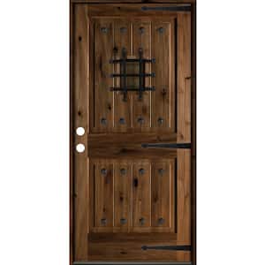 42 in. x 80 in. Mediterranean Knotty Alder Square Top Provincial Stain Right-Hand Inswing Wood Single Prehung Front Door