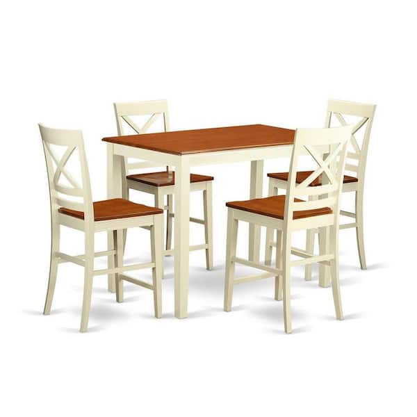 East West Furniture 5-Piece Buttermilk and Cherry Solid Wood Top - Dining Room Set - Seats 4
