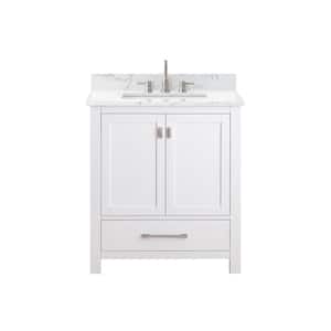 Modero 31 in. W x 22 in. D Bath Vanity in White with Engineered Stone Vanity Top in Cala White with White Basin