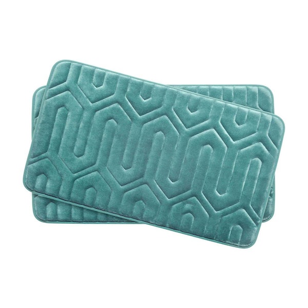 BounceComfort Thea Marine Blue 17 in. x 24 in. Memory Foam 2-Piece Bath Mat Set