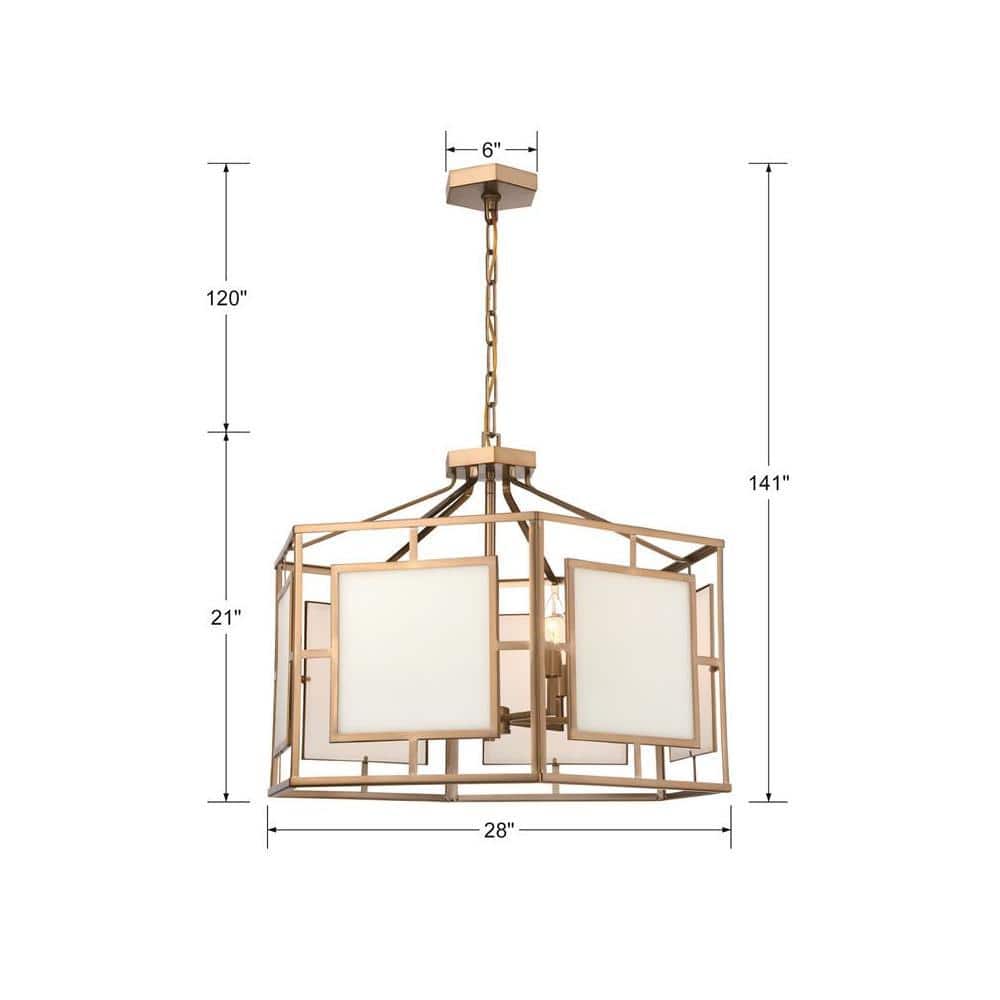 Vibrant Gold 6-Light Drum Chandelier with Glass Panels