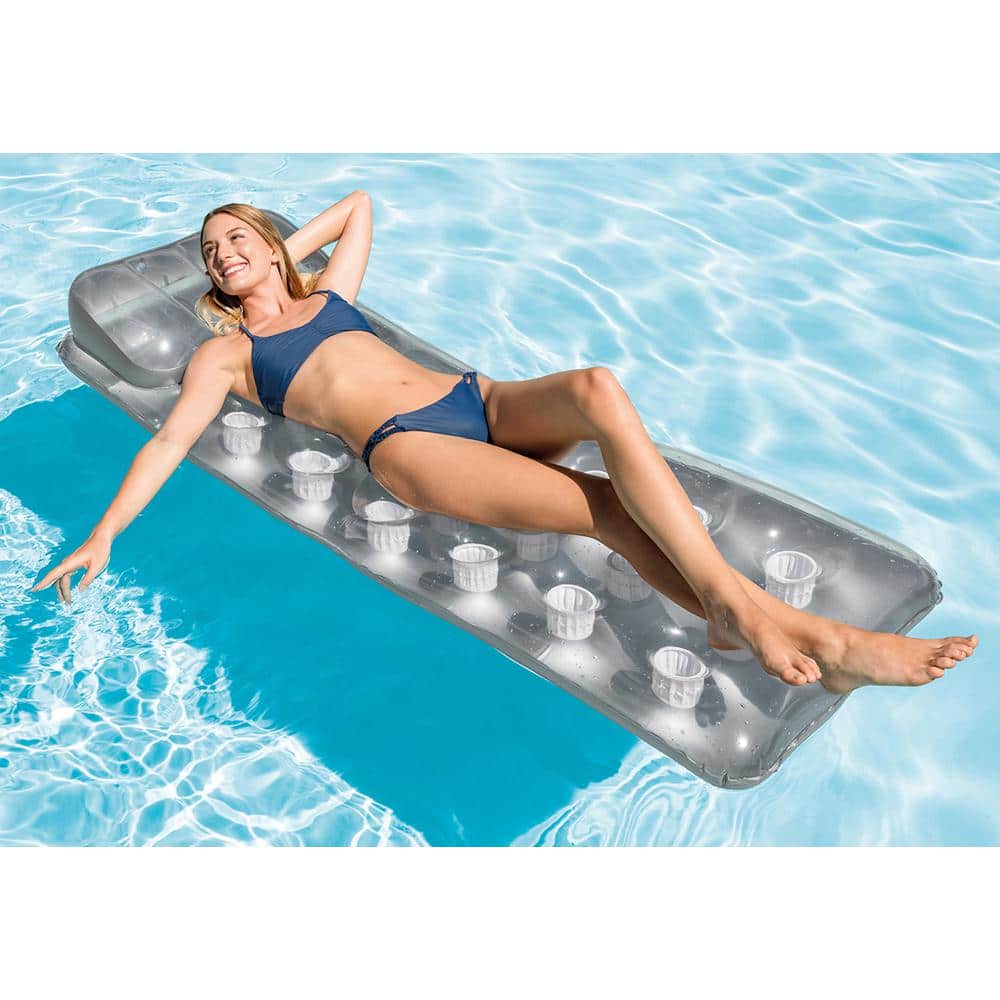 Silver Inflatable 18-Pocket Suntanner Pool Lounger with Headrest