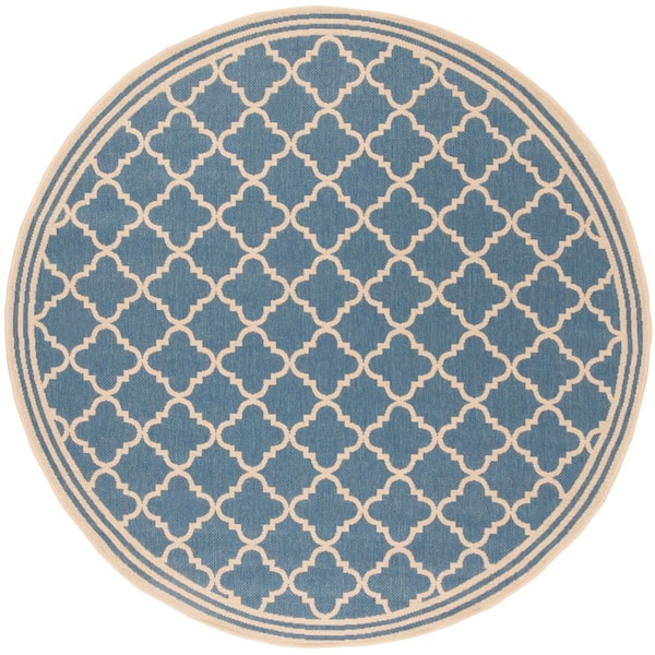 SAFAVIEH Beach House Blue/Cream 7 ft. x 7 ft. Round Trellis Indoor/Outdoor Patio  Area Rug