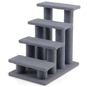 24 in. 4-Step Pet Stairs Carpeted Ladder Ramp Scratching Post Cat Tree Climber