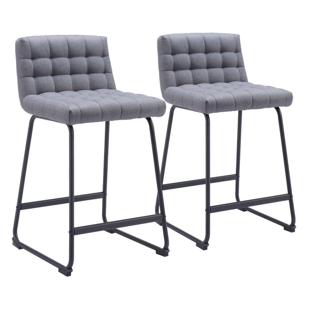 Gray Tufted Metal Frame Counter Stools, Set of 2