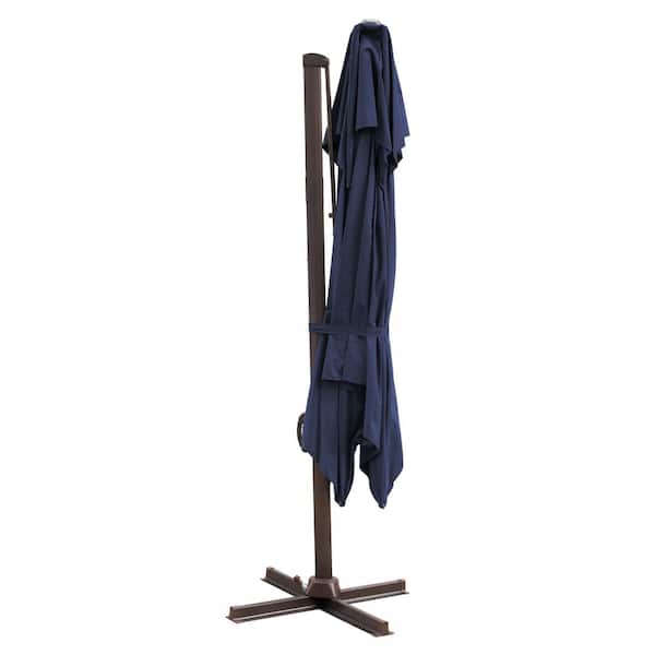 HomeRoots 10 ft. Dark Gray Polyester Square Tilt Cantilever Patio Umbrella with Stand
