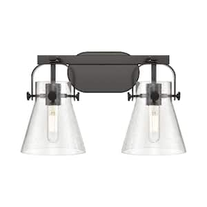 Pilaster II Cone 17 in. 2-Light Matte Black Vanity Light with Glass Shade