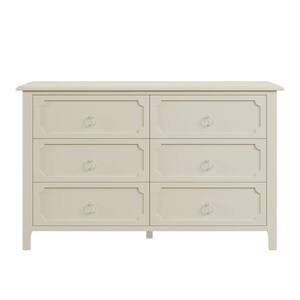 16.9 in.W Classica Stytle Milky White Rubber Wooden Dresser with 6 Large Drawers, Silver Metal Handles