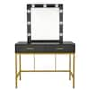 Outopee 2-Drawers Black Steel Frame Makeup Vanity Table With Light ...