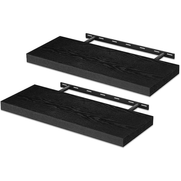 Unbranded 24 in. W x 8 in. D Rustic Black Floating Decorative Wall Shelf Set of 2