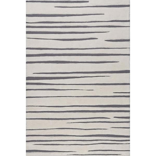 Frenshe Interiors Studio Striped New Zealand Wool Ivory 10 ft. x 14 ft. Indoor/Outdoor Patio Area Rug