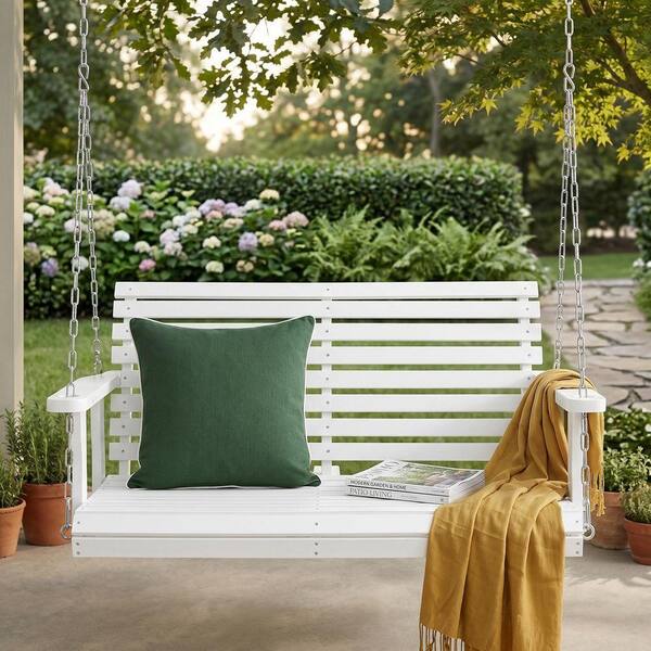 White 44 in. 3-Person Fir Wood Porch Swing, Patio Swing Chair with