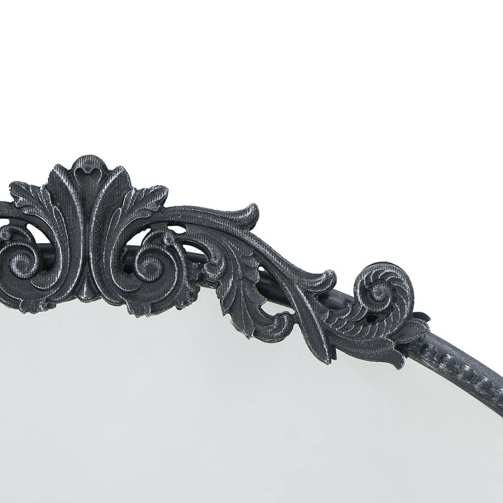 30" Black Metal Round Wall Mirror with Carved Rose Detail