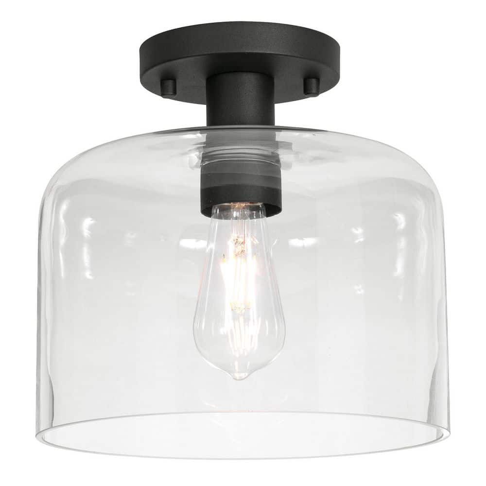 Elsa 10 in. 1-Light Black Modern Semi-Flush Mount with Clear Glass Shade price history on PriceWatchPro