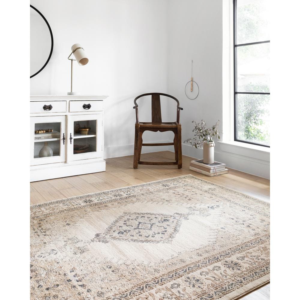 Teagan Ivory Synthetic Rectangular Easy-Care Area Rug