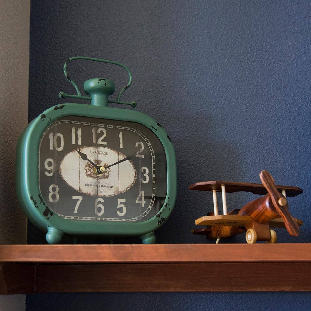 Distressed Teal Metal Wall Clock with Glass Lens