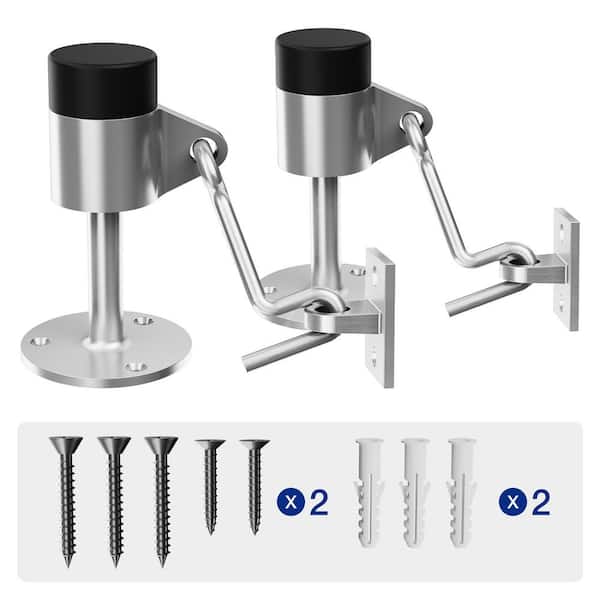 3.6 in. Stainless Steel Floor Door Stop with Holder (2-Pack)
