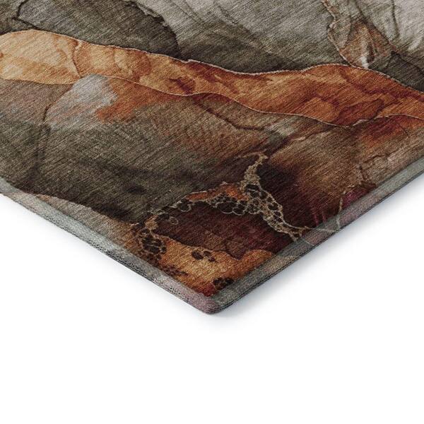 Mayfield Premium Machine Washable Abstract AMF1864 Khaki 3 ft. x 5 ft. Area Rug