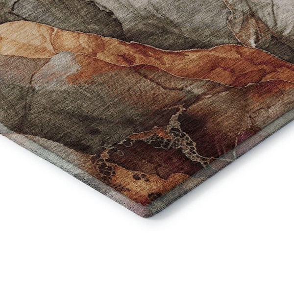 Mayfield Premium Machine Washable Abstract AMF1864 Khaki 9 ft. x 12 ft. Area Rug