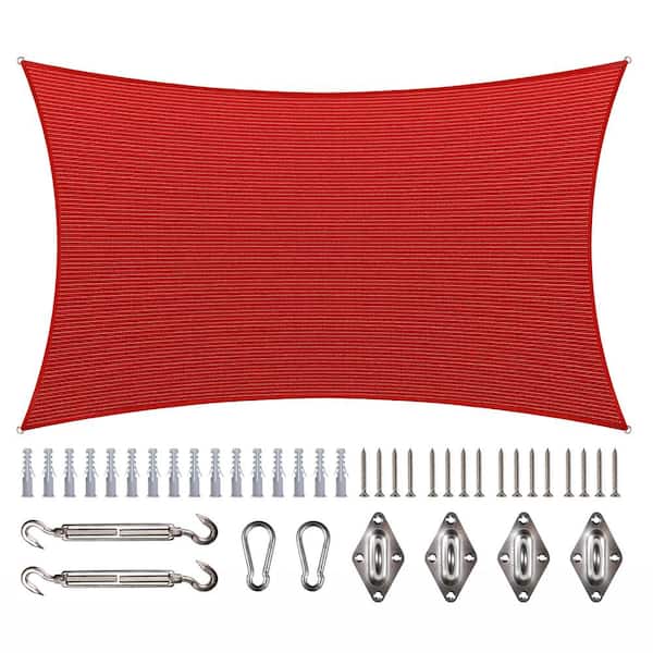 COLOURTREE 10 ft. x 13 ft. 190 GSM Red Rectangle Sun Shade Sail with Rectangle Kit