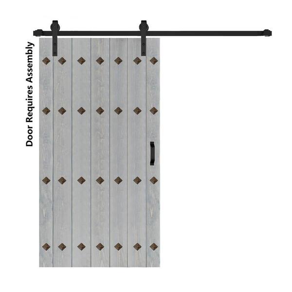 ISLIFE Mid-Century New Style 42 in. x 84 in. French Gray Finished Solid Wood Sliding Barn Door with Hardware Kit