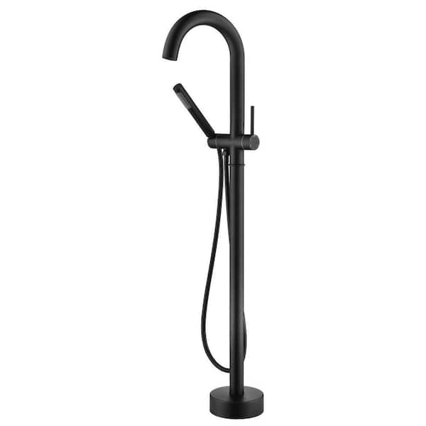 Modern Single-Handle Freestanding Tub Faucet with Hand Shower in. Matte Black