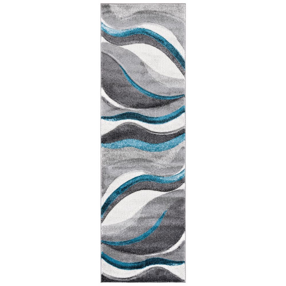 SAFAVIEH Hollywood Gray/Turquoise 2 ft. x 10 ft. Gradient Waves Runner ...