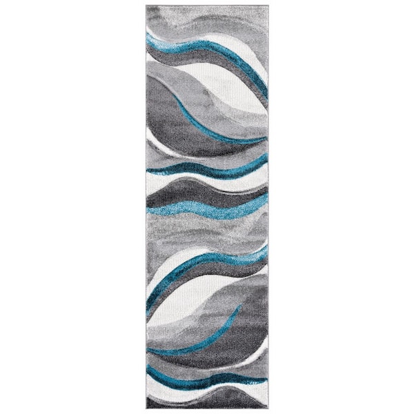 Hollywood Gray/Turquoise 2 ft. x 10 ft. Gradient Waves Runner Rug
