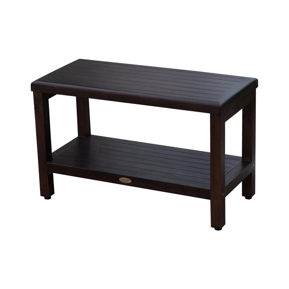 30" Woodland Brown Teak Wood Shower Bench with Shelf