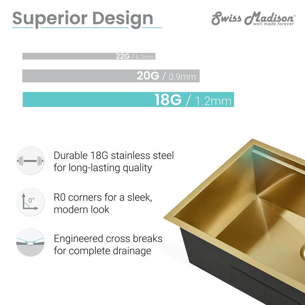 Tourner 32" Gold Stainless Steel Single Basin Farmhouse Sink