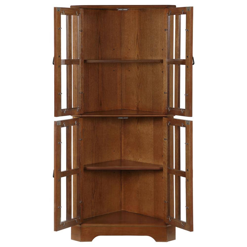 Transitional Golden Brown Corner Curio Cabinet with Glass Doors