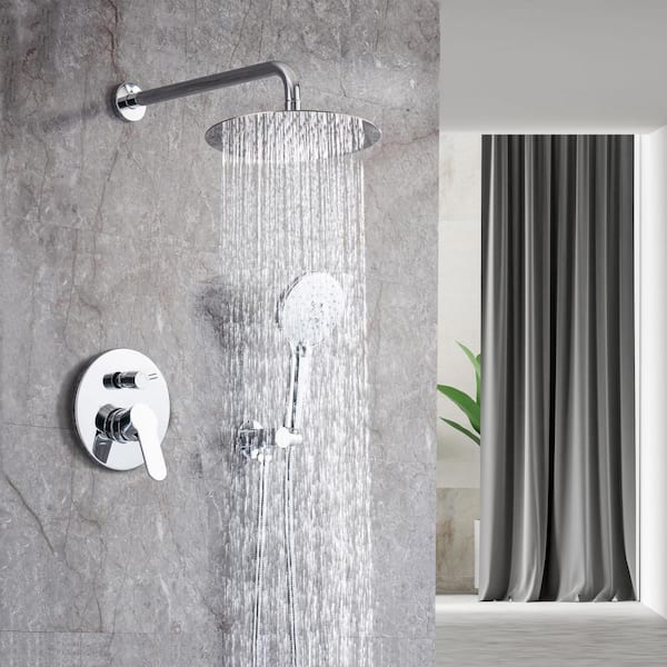 Single-Handle 1-Spray Round High Pressure Shower Faucet with 10 in. Shower Head in Chrome (Valve Included)