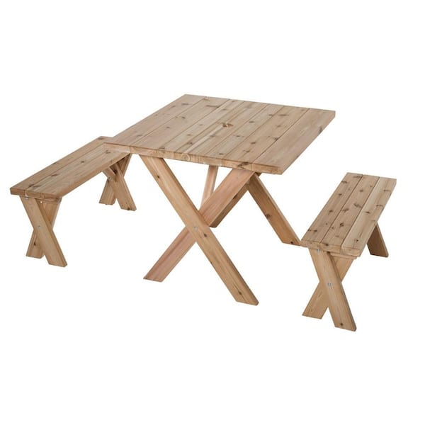 Jewett-Cameron Lumber Corp 35 in. L x 35 in. W x 30 in. H Cedar Patio Picnic Table with 2 Benches