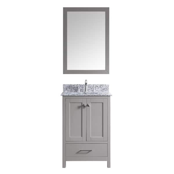 Virtu USA Caroline Madison 25 in. W Bath Vanity in C. Gray with Granite Vanity Top in Arctic White with Rnd. Basin and Mirror