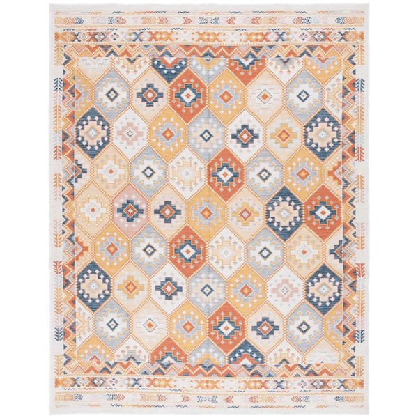 SAFAVIEH Sunrise Gold/Rust Blue 8 ft. x 10 ft. Geometric Trellis Reversible Indoor/Outdoor Area Rug