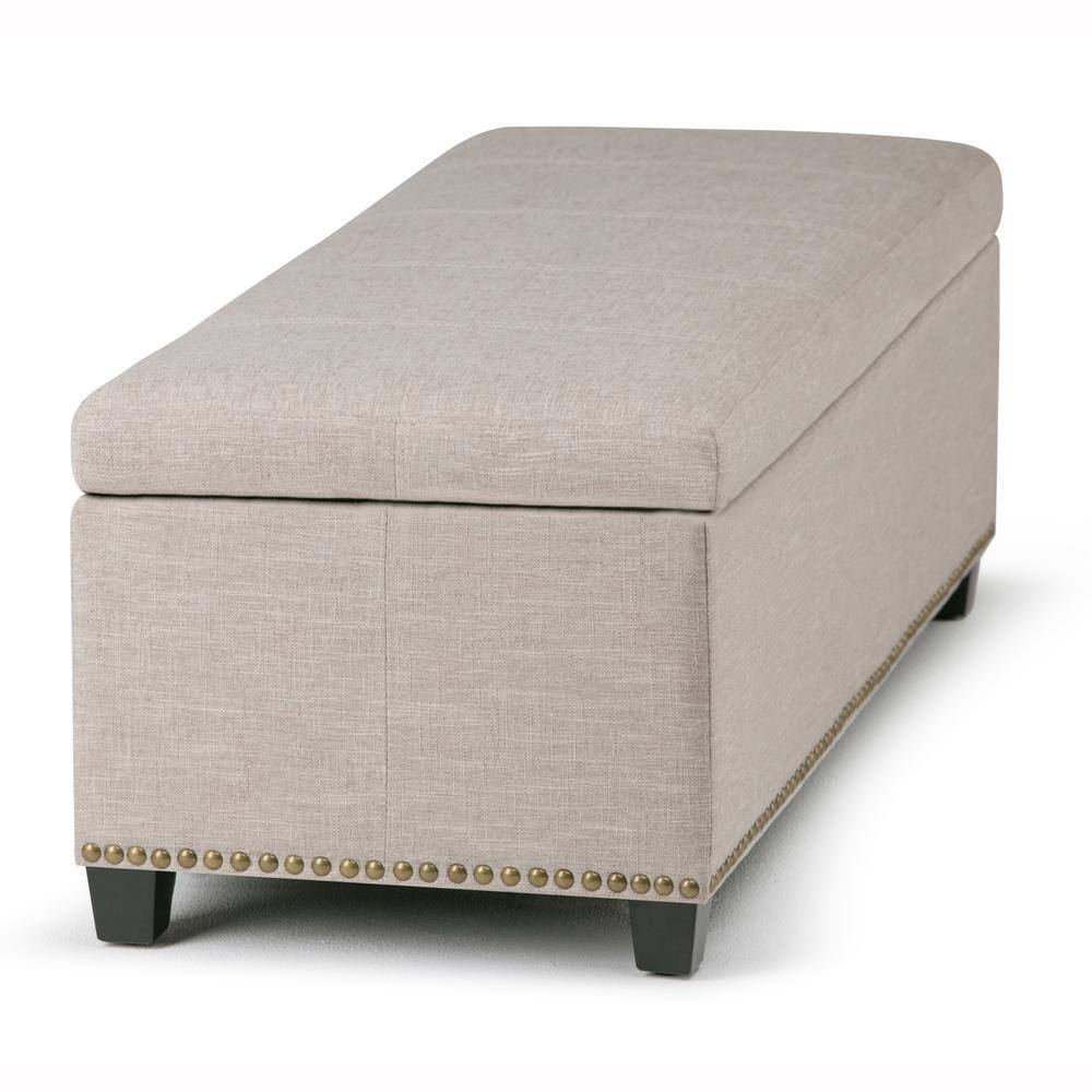 Linen Natural 48" Upholstered Storage Ottoman Bench