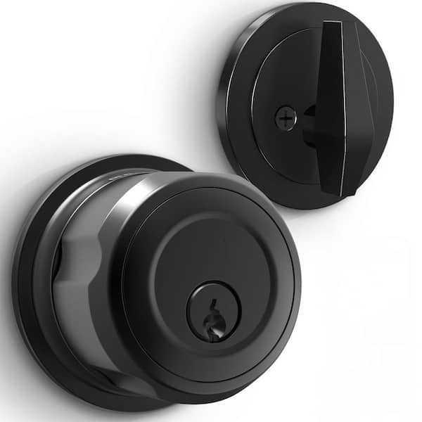 3-in-1 Aluminum Smart Lock Deadbolt Biometric & Key Access in Black, Round