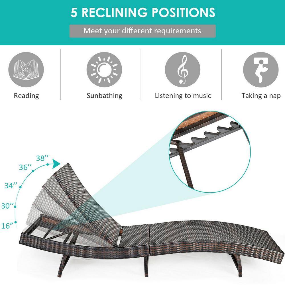 Turquoise Foam Cushion Brown Steel Frame Adjustable Outdoor Lounge Chair