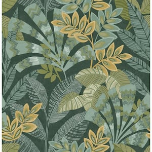 Yara Green Leaves Peel and Stick Sample, 8 in. x 10 in. Wallpaper Sample