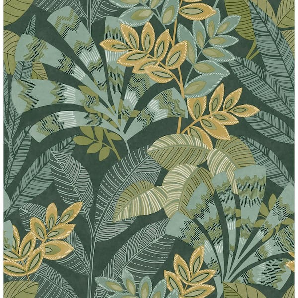 InHome Yara Green Leaves Peel and Stick Sample, 8 in. x 10 in. Wallpaper Sample