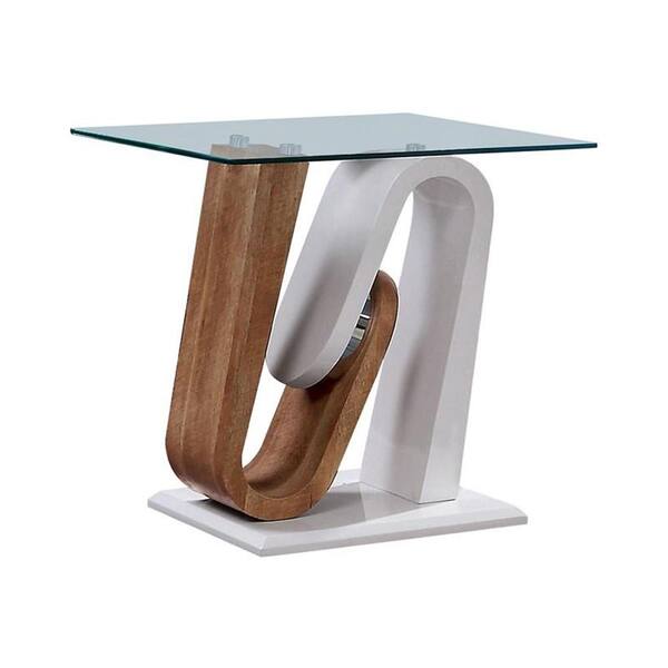 William's Home Furnishing Batam II 22 in. White/Natural Tone Square Glass Top End Table